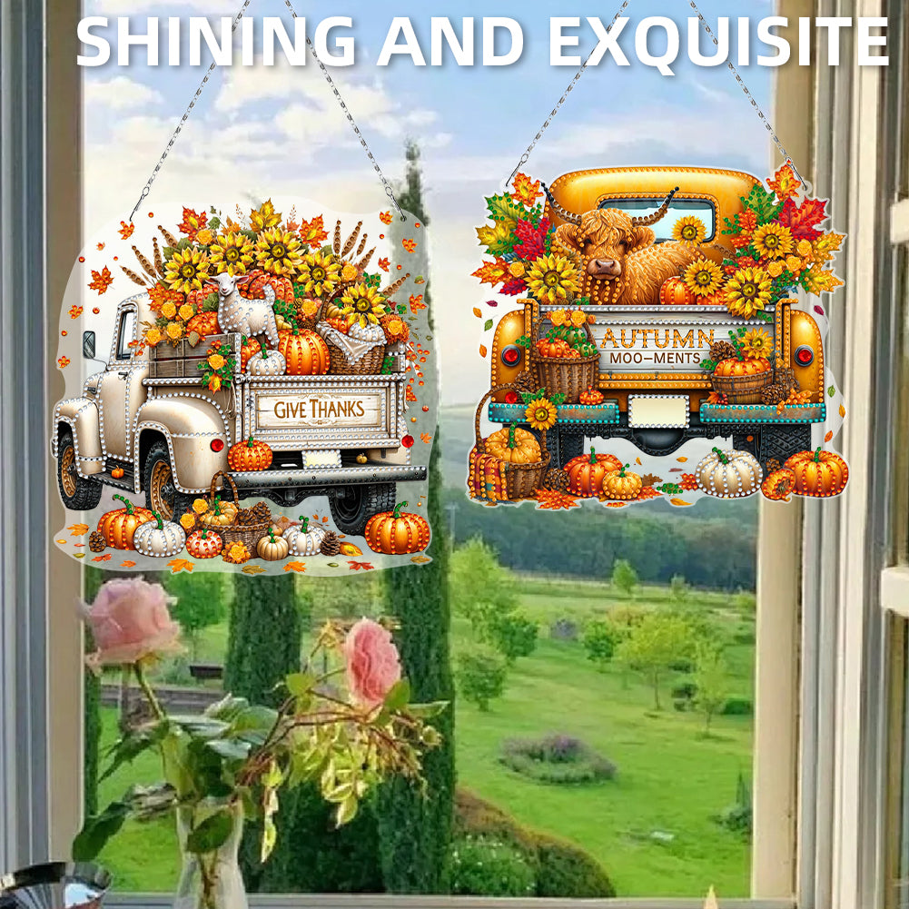 2PCS Pumpkin Car Theme 2D/Flat DIY Diamond Painting Set Hanging Diamond Art Kits