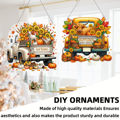 2PCS Pumpkin Car Theme 2D/Flat DIY Diamond Painting Set Hanging Diamond Art Kits