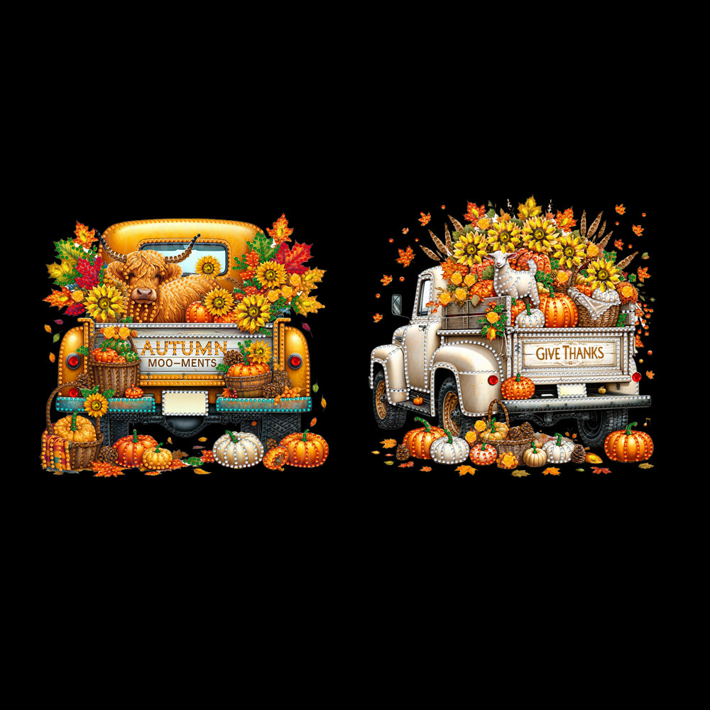 2PCS Pumpkin Car Theme 2D/Flat DIY Diamond Painting Set Hanging Diamond Art Kits