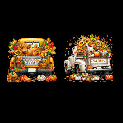 2PCS Pumpkin Car Theme 2D/Flat DIY Diamond Painting Set Hanging Diamond Art Kits