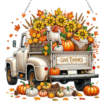 2PCS Pumpkin Car Theme 2D/Flat DIY Diamond Painting Set Hanging Diamond Art Kits