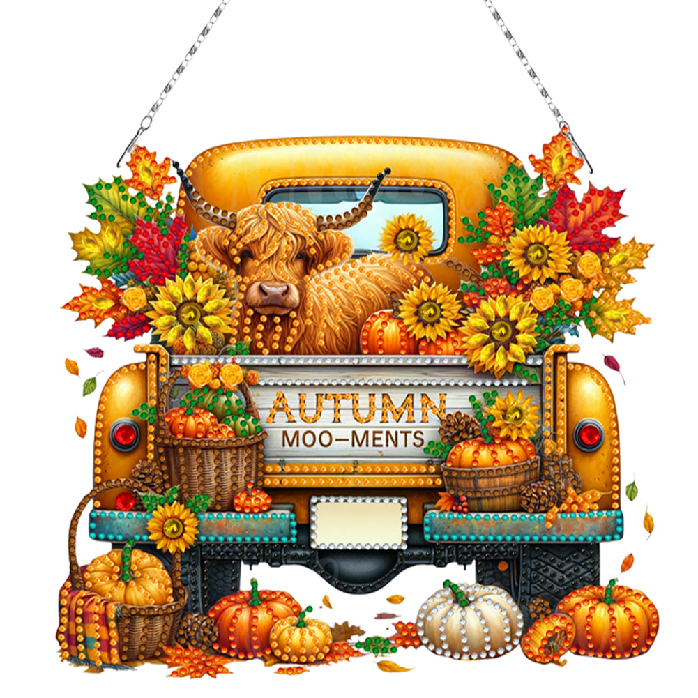 2PCS Pumpkin Car Theme 2D/Flat DIY Diamond Painting Set Hanging Diamond Art Kits