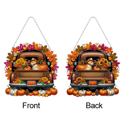 2PCS Pumpkin Car Theme 2D/Flat DIY Diamond Painting Set Hanging Diamond Art Kits