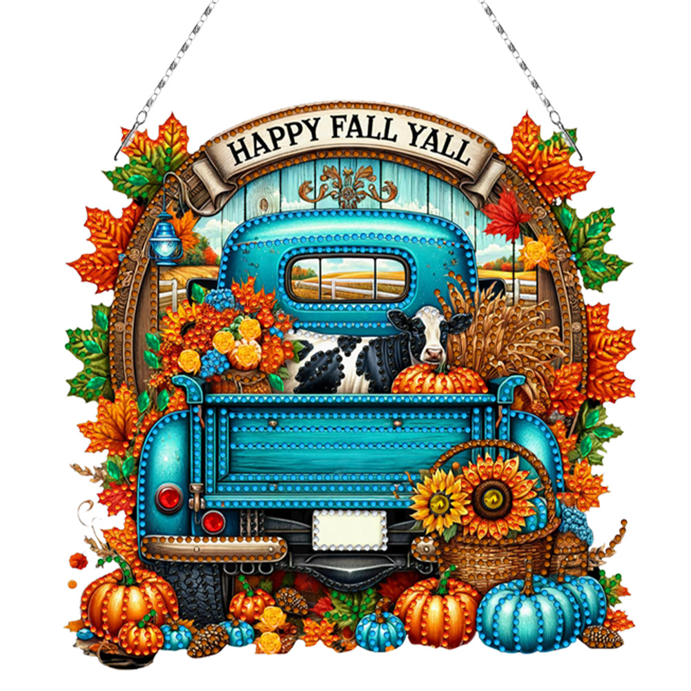 2PCS Pumpkin Car Theme 2D/Flat DIY Diamond Painting Set Hanging Diamond Art Kits