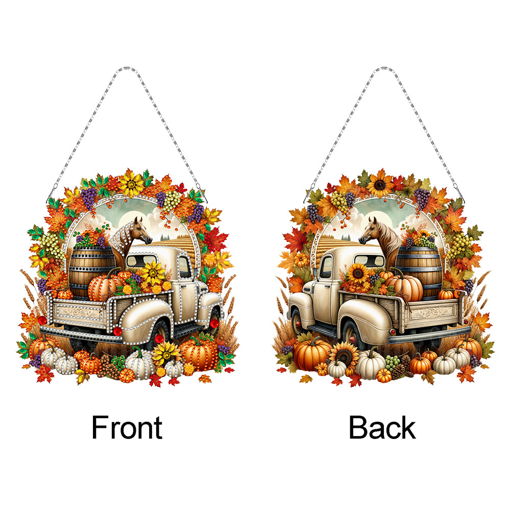 2PCS Pumpkin Car Theme 2D/Flat DIY Diamond Painting Set Hanging Diamond Art Kits