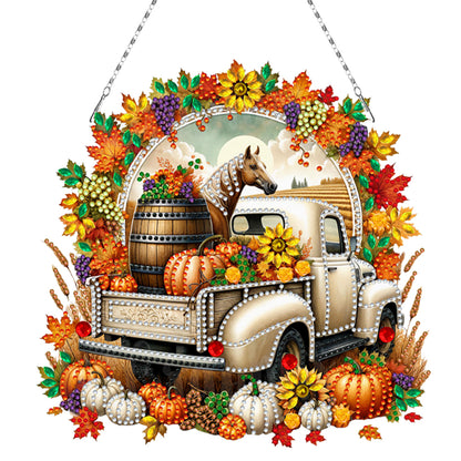 2PCS Pumpkin Car Theme 2D/Flat DIY Diamond Painting Set Hanging Diamond Art Kits