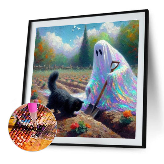 Halloween Ghost And Cat - Full Round Drill Diamond Painting 40*40CM
