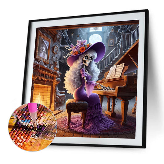 Skeleton Playing Piano - Full Round Drill Diamond Painting 40*40CM