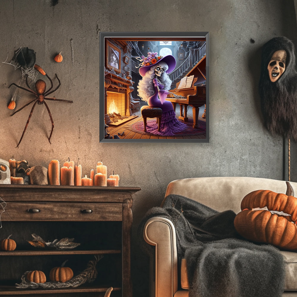Skeleton Playing Piano - Full Round Drill Diamond Painting 40*40CM