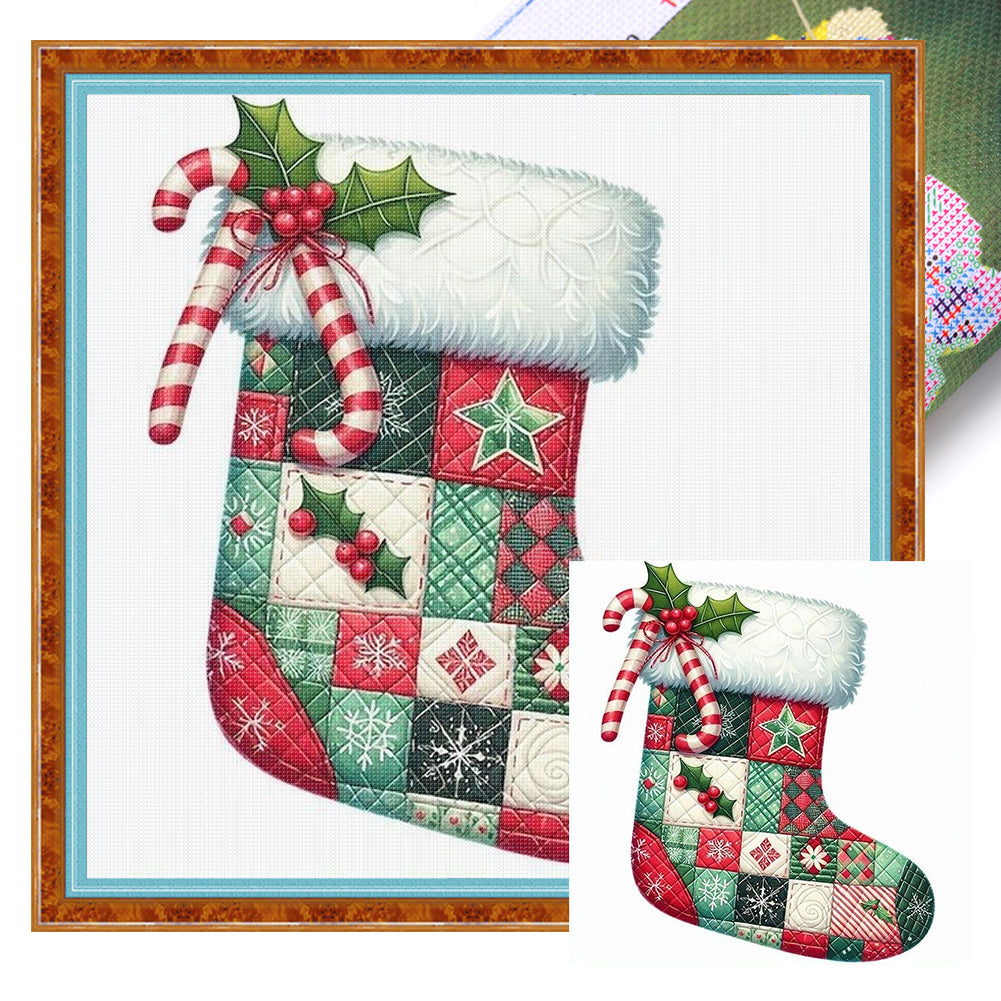 Patchwork Christmas Stockings - 11CT Stamped Cross Stitch 40*40CM
