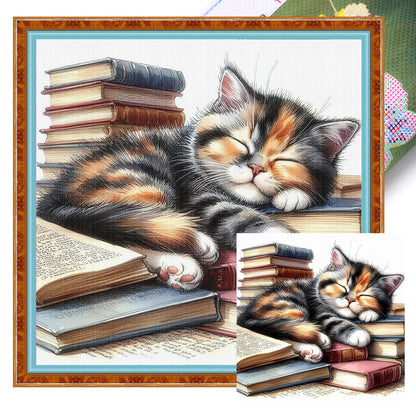 Books And Cats - 11CT Stamped Cross Stitch 40*40CM