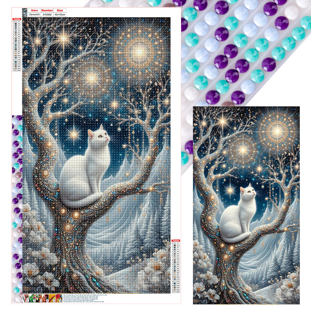 Cat On Tree - Full Round Drill Diamond Painting 40*70CM