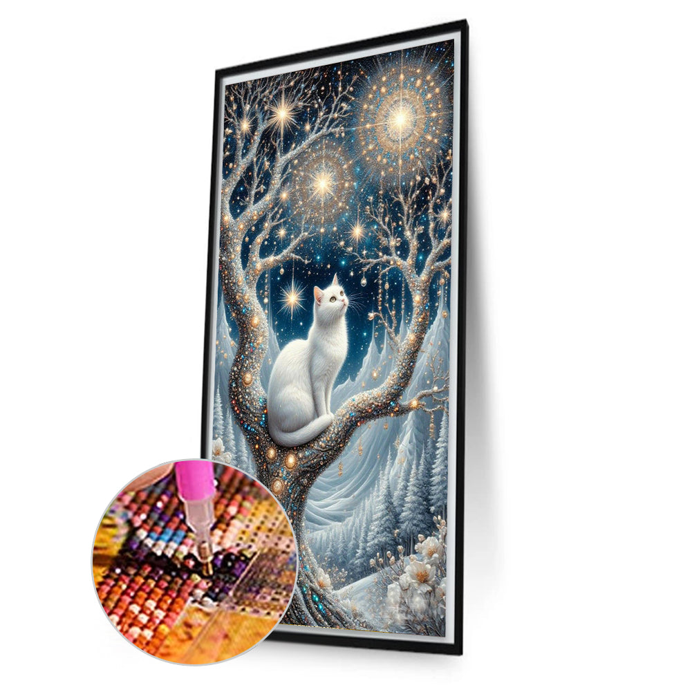 Cat On Tree - Full Round Drill Diamond Painting 40*70CM