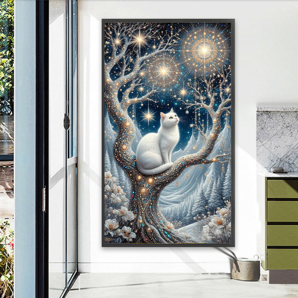 Cat On Tree - Full Round Drill Diamond Painting 40*70CM