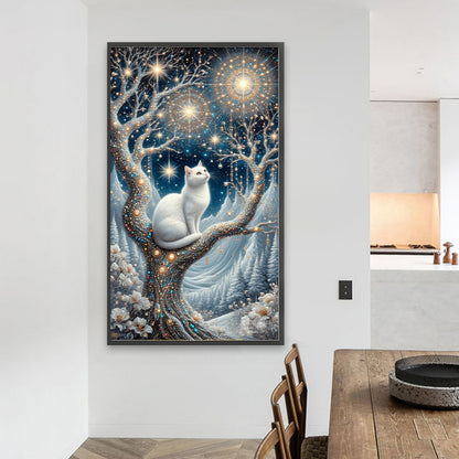 Cat On Tree - Full Round Drill Diamond Painting 40*70CM