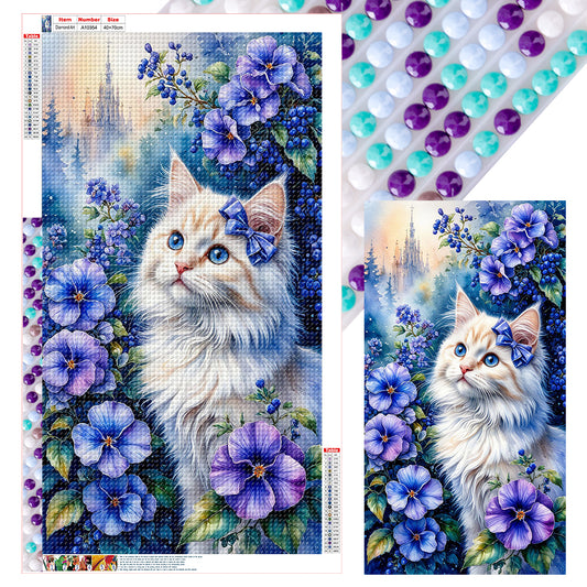 Cat And Flower - Full Round Drill Diamond Painting 40*70CM