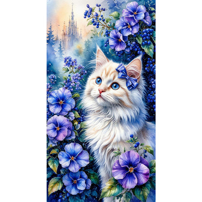 Cat And Flower - Full Round Drill Diamond Painting 40*70CM