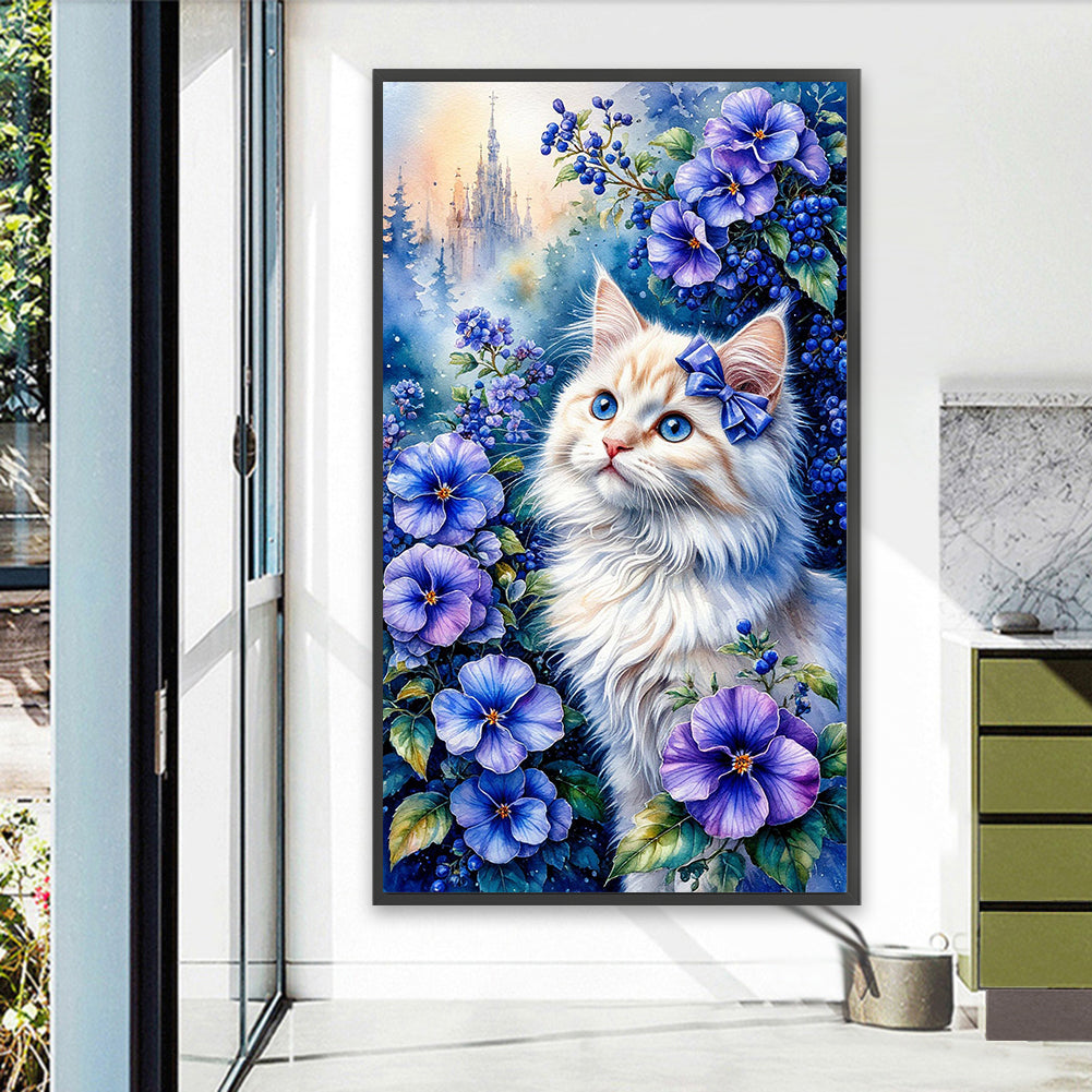 Cat And Flower - Full Round Drill Diamond Painting 40*70CM