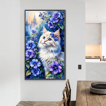 Cat And Flower - Full Round Drill Diamond Painting 40*70CM