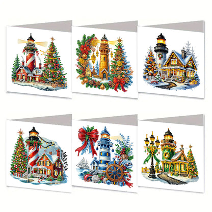 6PCS DIY Rhinestone Diamond Art Mosaic Postcards for Festivals and Celebrations