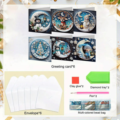 6PCS DIY Rhinestone Diamond Art Mosaic Postcards for Festivals and Celebrations