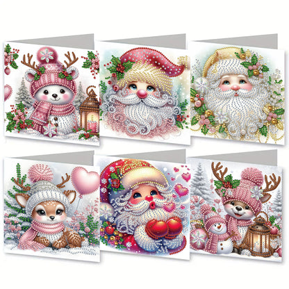6PCS DIY Rhinestone Diamond Art Mosaic Postcards for Festivals and Celebrations