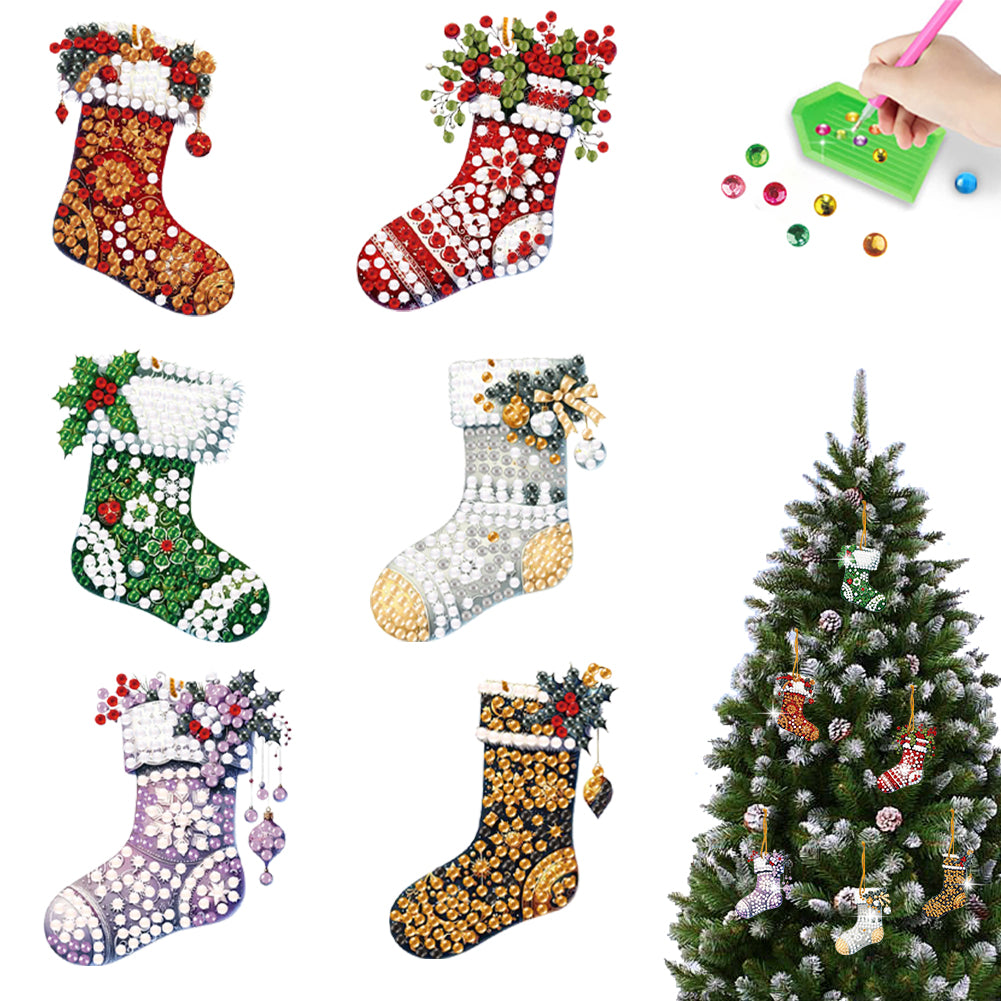 6pcs Xmas 2D Flat DIY Hanging Diamond Art Kits Window Hanging Art for Home Decor