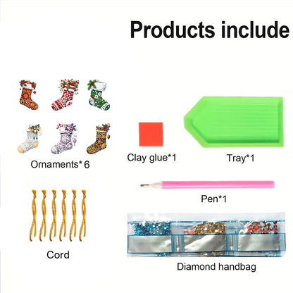 6pcs Xmas 2D Flat DIY Hanging Diamond Art Kits Window Hanging Art for Home Decor