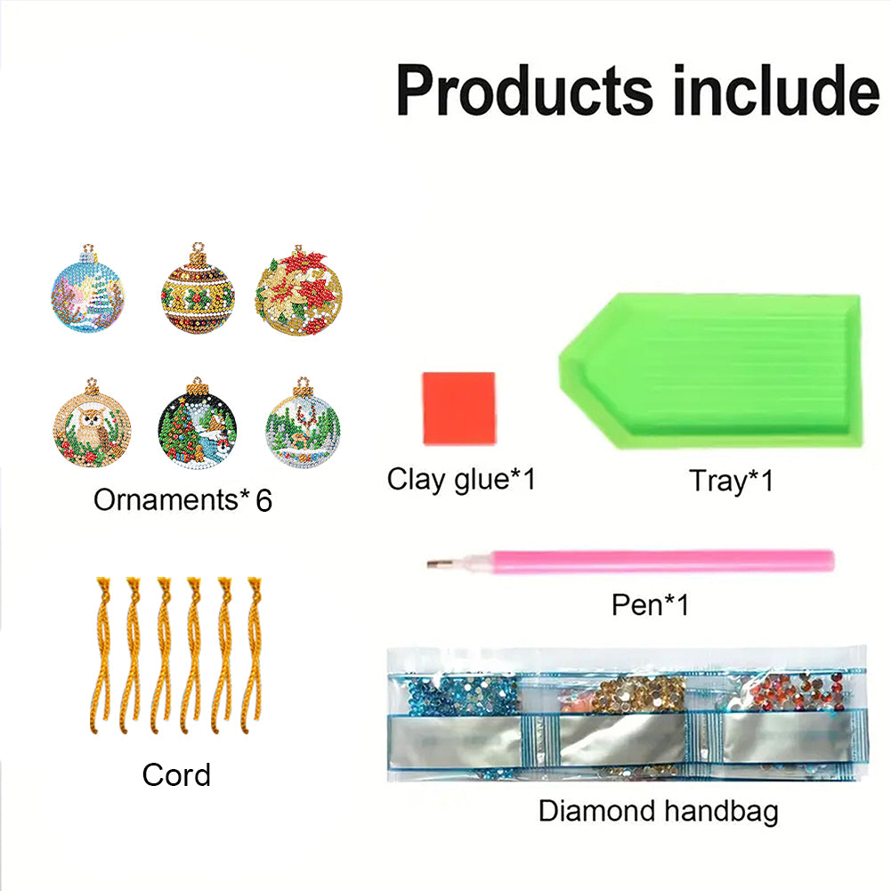 6pcs Xmas 2D Flat DIY Hanging Diamond Art Kits Window Hanging Art for Home Decor