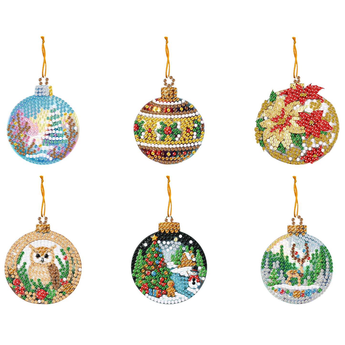 6pcs Xmas 2D Flat DIY Hanging Diamond Art Kits Window Hanging Art for Home Decor