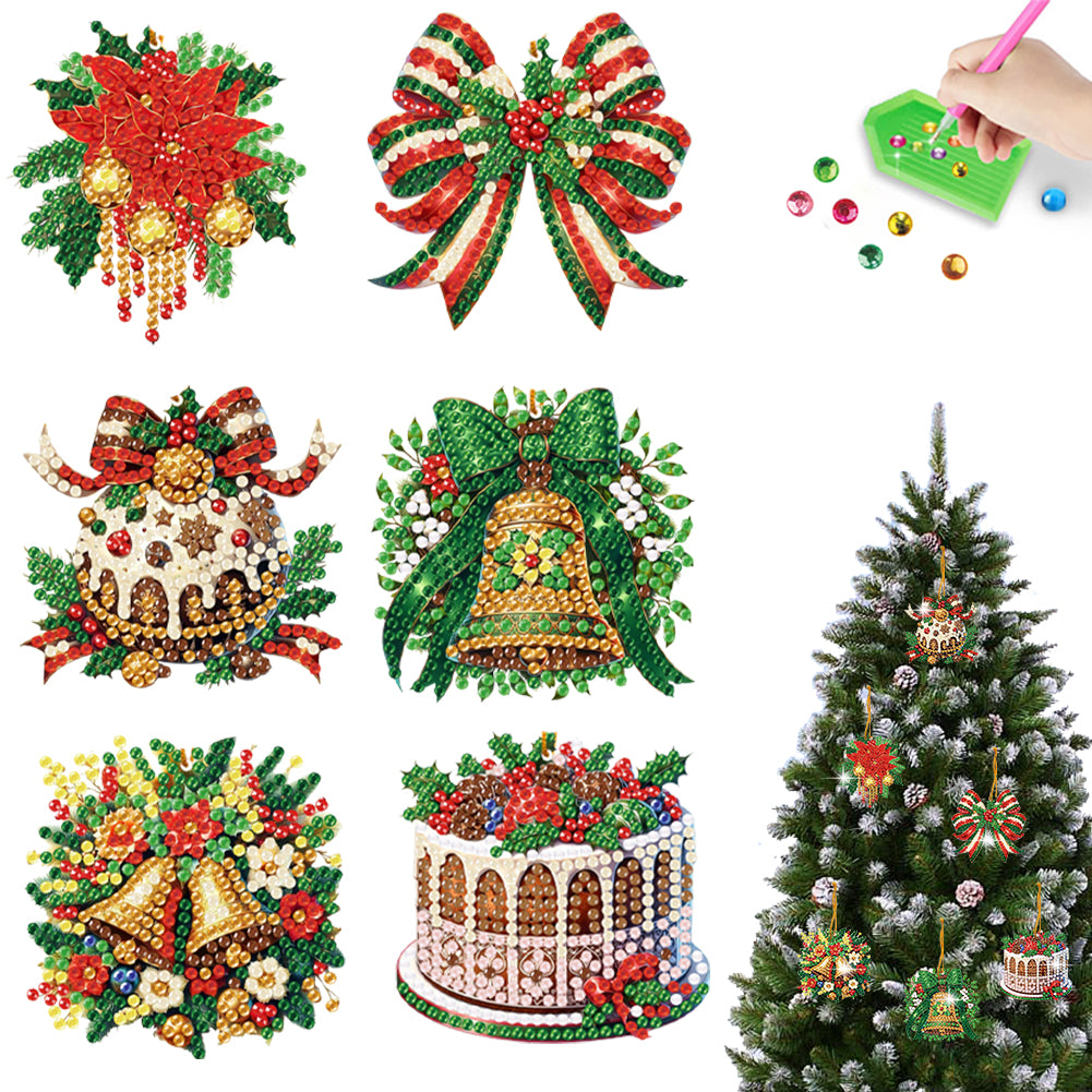 6pcs Xmas 2D Flat DIY Hanging Diamond Art Kits Window Hanging Art for Home Decor
