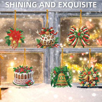 6pcs Xmas 2D Flat DIY Hanging Diamond Art Kits Window Hanging Art for Home Decor