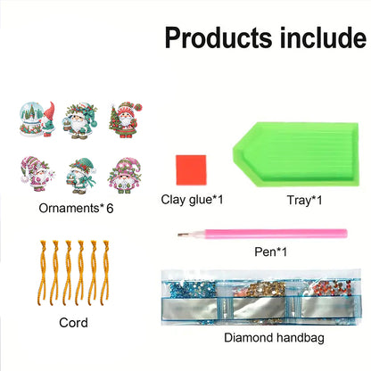 6pcs Xmas 2D Flat DIY Hanging Diamond Art Kits Window Hanging Art for Home Decor