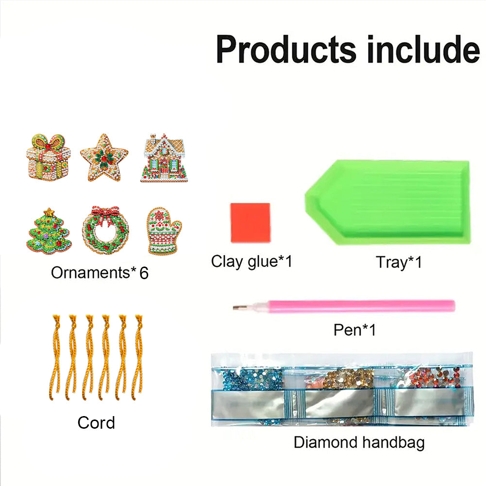6pcs Xmas 2D Flat DIY Hanging Diamond Art Kits Window Hanging Art for Home Decor