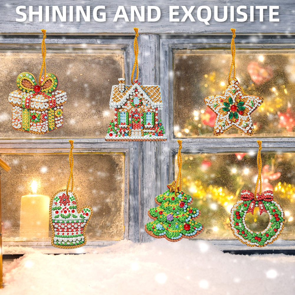 6pcs Xmas 2D Flat DIY Hanging Diamond Art Kits Window Hanging Art for Home Decor