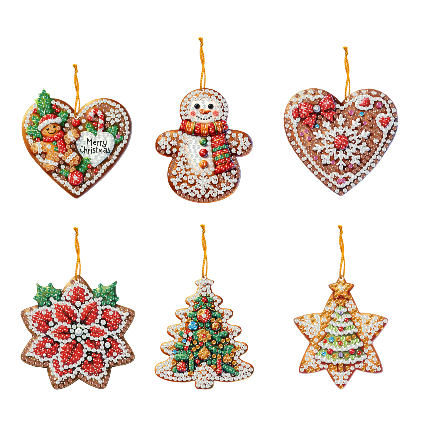 6pcs Xmas 2D Flat DIY Hanging Diamond Art Kits Window Hanging Art for Home Decor