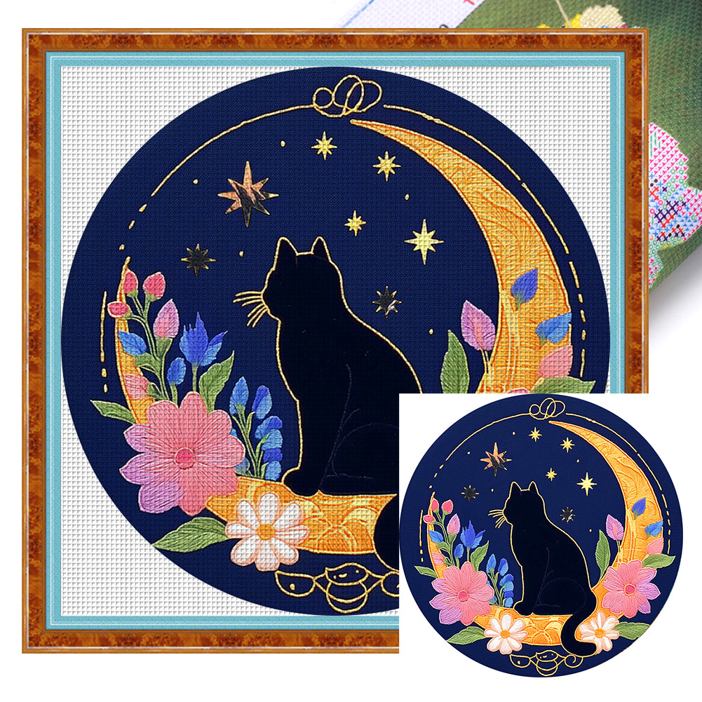Pensive Cat - 11CT Stamped Cross Stitch 24*24CM(Mona Lisa Brand)