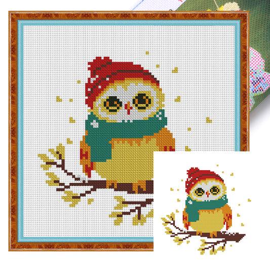 Owl With Scarf - 11CT Stamped Cross Stitch 24*24CM(Mona Lisa Brand)