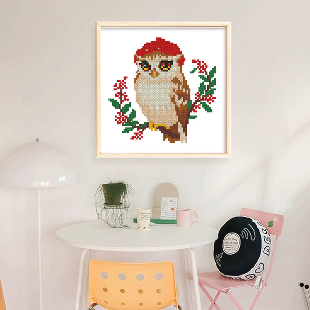 Owl - 11CT Stamped Cross Stitch 24*24CM(Mona Lisa Brand)