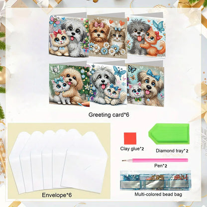 6PCS DIY Animal Pattern Diamond Art Greeting Cards Congratulations Cards & Gifts