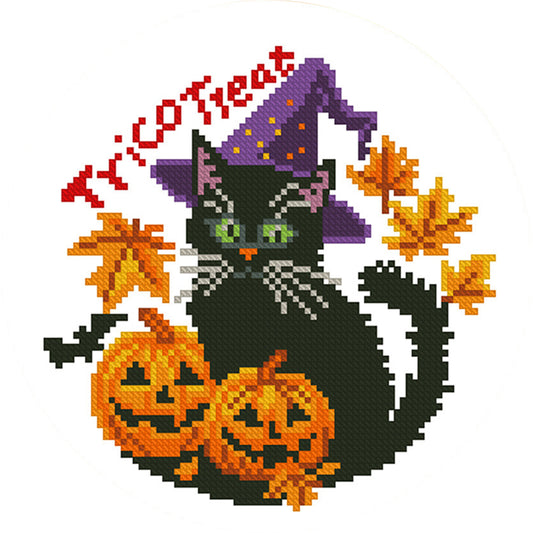 Halloween Pumpkin Black Cat - 11CT Stamped Cross Stitch 24*24CM(Mona Lisa Brand)