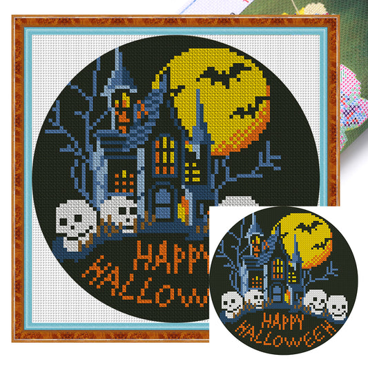 Halloween Haunted House - 11CT Stamped Cross Stitch 24*24CM(Mona Lisa Brand)