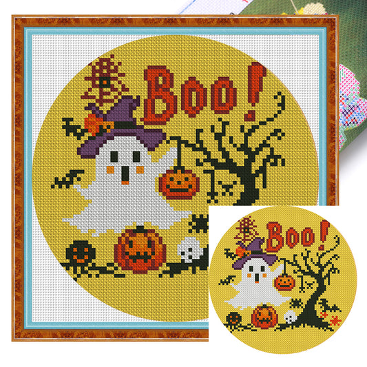 Halloween Ghost - 11CT Stamped Cross Stitch 24*24CM(Mona Lisa Brand)
