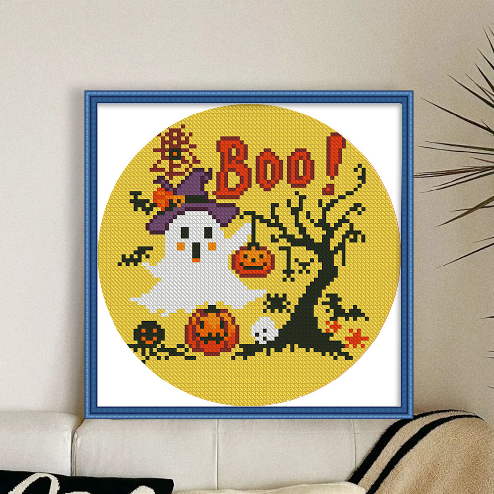 Halloween Ghost - 11CT Stamped Cross Stitch 24*24CM(Mona Lisa Brand)