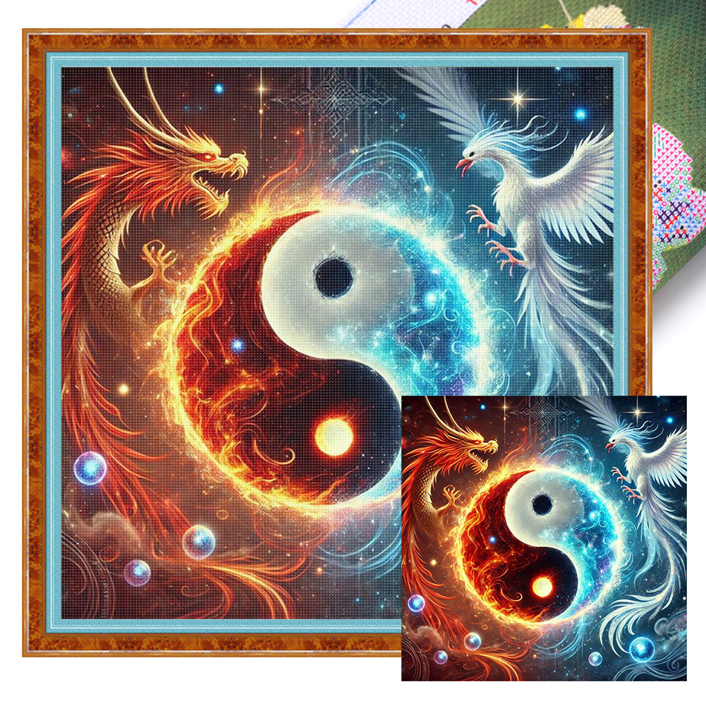 Tai Chi Diagram Dragon And Phoenix - 11CT Stamped Cross Stitch 40*40CM