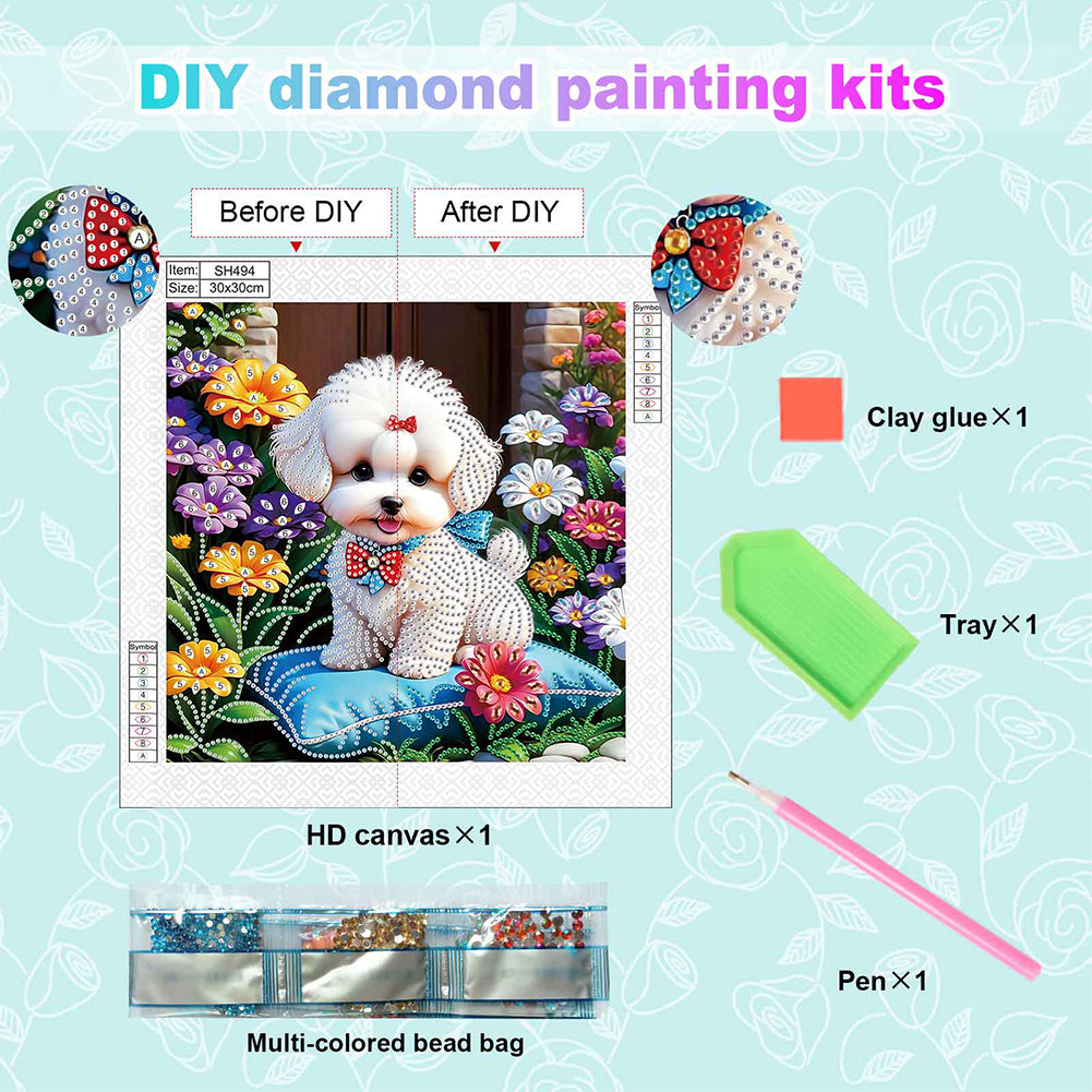 White Puppy - Special Shaped Drill Diamond Painting 30*30CM
