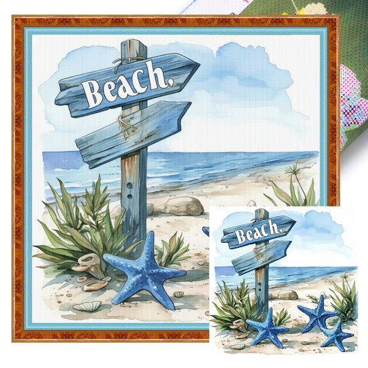 Beach Sign - 11CT Stamped Cross Stitch 40*40CM