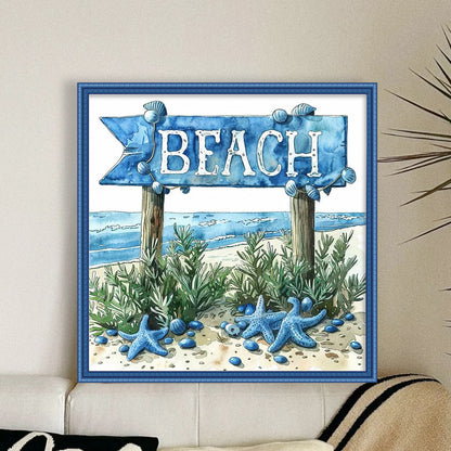 Beach Sign - 11CT Stamped Cross Stitch 40*40CM