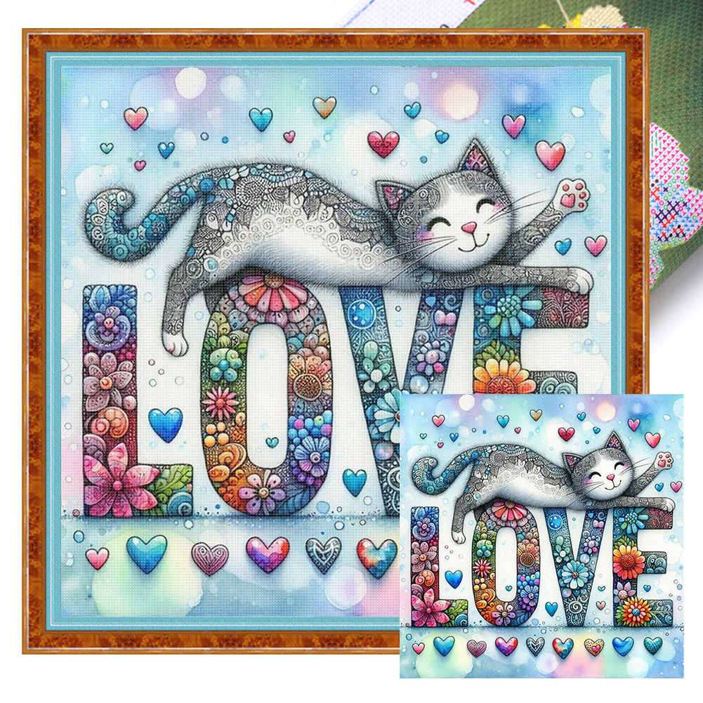 Love Cat - 11CT Stamped Cross Stitch 40*40CM