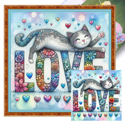 Love Cat - 11CT Stamped Cross Stitch 40*40CM